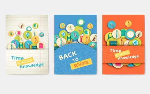 Back to school information pages set. Brochures for education and training in a Stock Illustration
