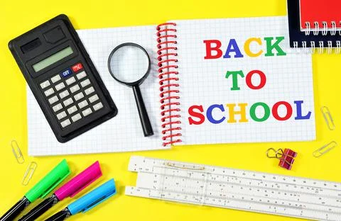 Back to school . The inscription in the student's notebook. Stock Photos