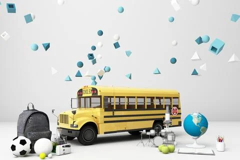 Back to school ,inspiration, poster with educational equipment and school bus Stock Illustration