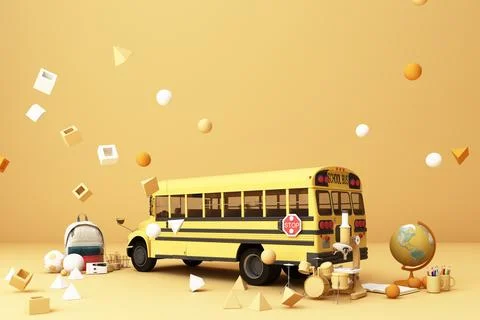 Back to school ,inspiration, poster with educational equipment and school bus Stock Illustration