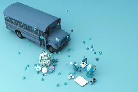 Back to school ,inspiration, poster with educational equipment and school bus Stock Illustration