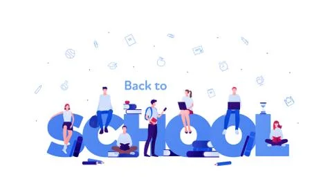 Back to school invitation banner template. group of multi-ethnic young adult Stock Illustration