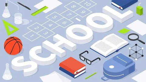 Back To School Isometric Vector Illustration Stock Illustration