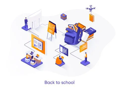 Back to school isometric web banner. Stock Illustration