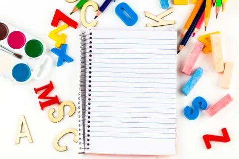 Back to school. Items for the school on white background Stock Photos