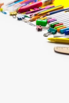 Back to school. Items for the school on a white background Stock Photos