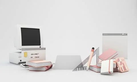Back to school join to online learning with school supplies and equipment. la Stock Illustration