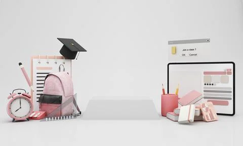 Back to school join to online learning with school supplies and equipment. la Stock Illustration