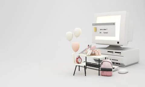 Back to school join to online learning with school supplies and equipment. la Stock Illustration