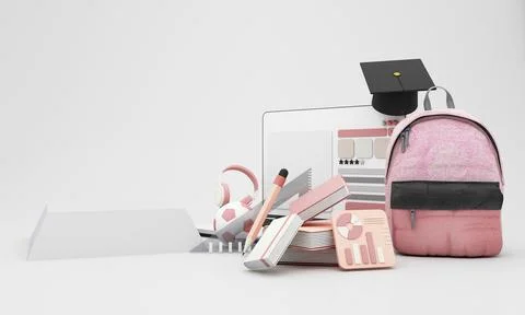 Back to school join to online learning with school supplies and equipment. la Stock Illustration