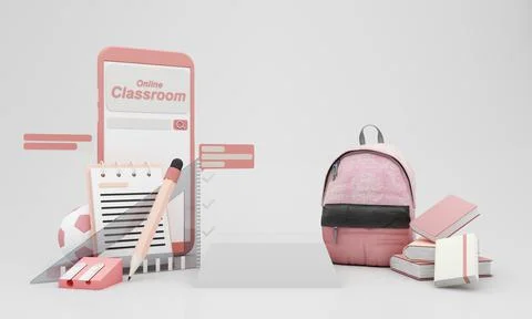 Back to school join to online learning with school supplies and equipment. la Stock Illustration