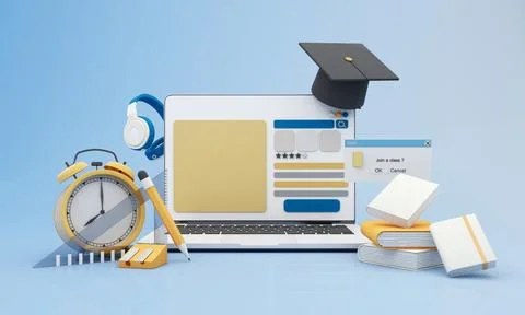 Back to school join to online learning with school supplies and equipment. la イラスト素材