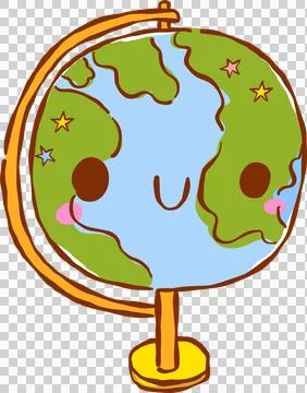 Back to School Kawaii Globe Cartoon Hand Drawn Stock Illustration