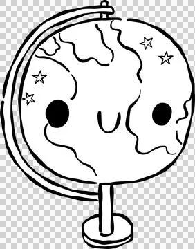 Back to School Kawaii Globe Outline Cartoon Hand Drawn Stock Illustration
