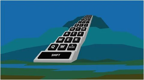 Back to School Keyboard keys forming a stairway to a mountain top with keyb.. Stock Illustration