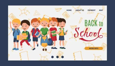 Back to school, kids learning, education vector illustration. Kids go to school Illustrazione stock