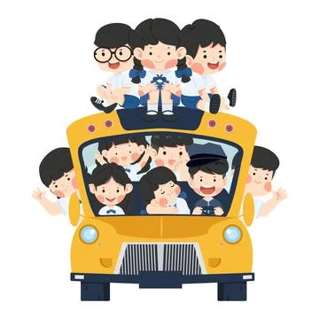 Back to school with kids on a school bus Stock Illustration