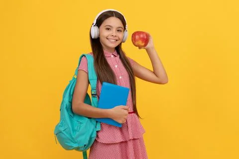 Back to school. knowledge day. concept of education. kid in headphones with Stock Photos