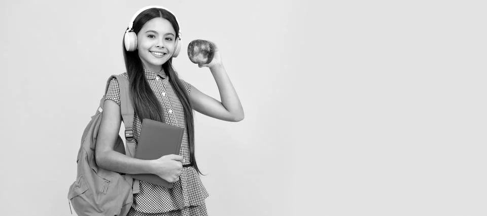 Back to school. knowledge day. concept of education. kid in headphones with Stock Photos