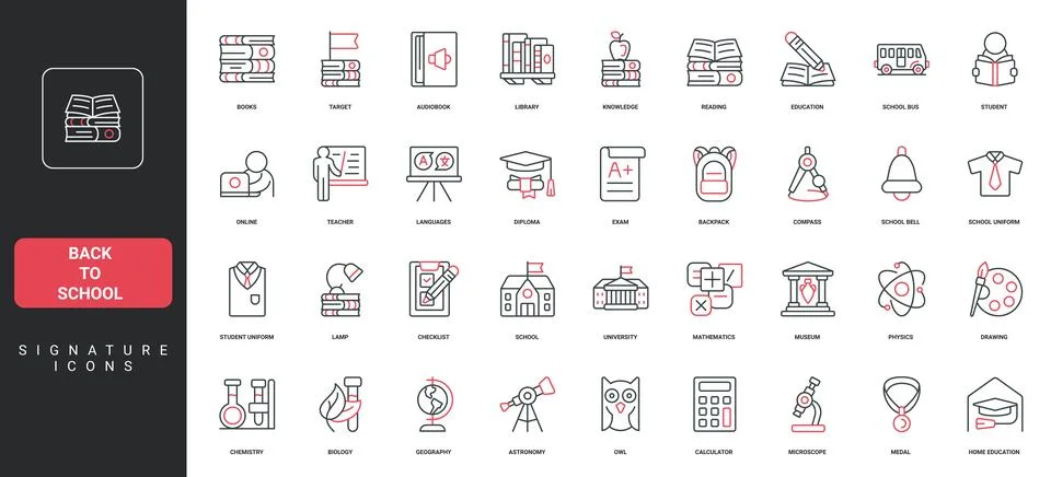 Back to school, knowledge of library book, study and exam, online education line Stock Illustration