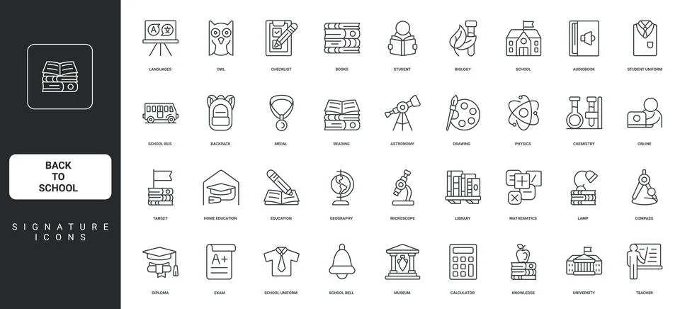 Back to school, knowledge of library book, study and exam, online education line Stock Illustration