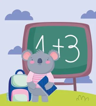 Back to school, koala backpack and book chalkboard Stock Illustration