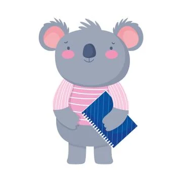 Back to school koala with notepad supply icon Stock Illustration