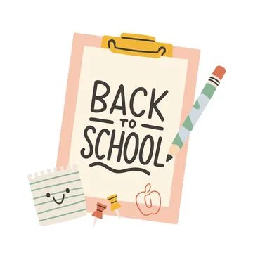 Back to school label. School Background Poster Card. Sale tag. Flat vector Illustrazione stock