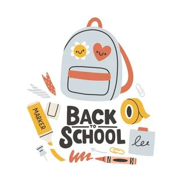 Back to school label. School Background Poster Card. Sale tag. Flat vector 库存插图