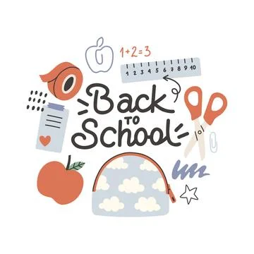 Back to school label. School Background Poster Card. Sale tag. Flat vector Illustrazione stock