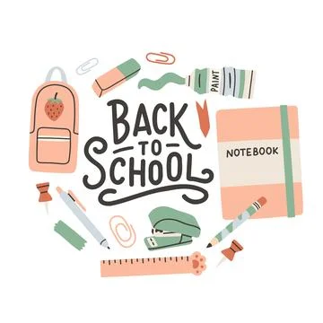 Back to school label. School Background Poster Card. Sale tag. Flat vector Illustrazione stock