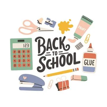 Back to school label. School Background Poster Card. Sale tag. Flat vector Stock Illustration