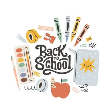 Back to school label. School Background Poster Card. Sale tag. Flat vector Stock Illustration