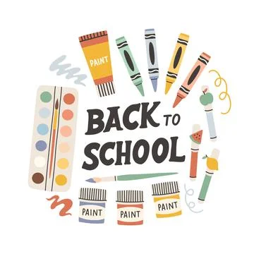 Back to school label. School Background Poster Card. Sale tag. Flat vector Illustrazione stock