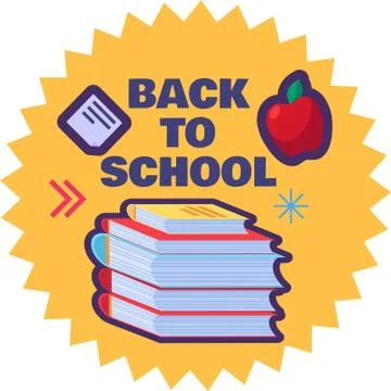 Back to school label with stack of books Stock Illustration