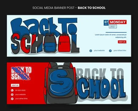 Back to school. Landscape banner post template with backpack and typography.. Stock Illustration