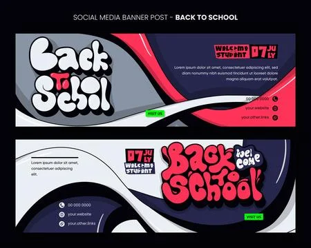 Back to school. Landscape banner post template with waving 3d shape and 3d .. Stock Illustration