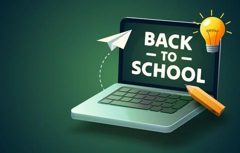 Back to school, laptop with online classes. Vector illustration Illustrazione stock