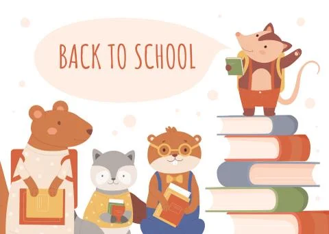 Back to school lettering, education concept vector illustration, cartoon happy Illustrazione stock