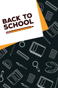 Back to school lettering in paper sheet with supplies and pencil Illustrazione stock