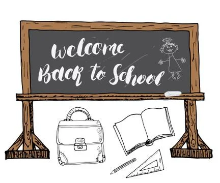 Back to School lettering quote, vector illustration. Stock Illustration