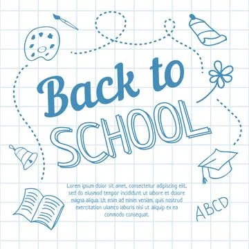 Back to school lettering on squared paper and doodles Illustrazione stock