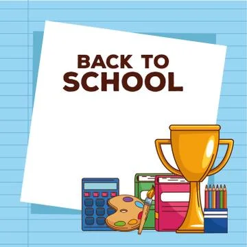 Back to school lettering with trophy and supplies Stock Illustration