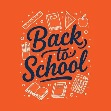 Back to school lettering with white line of ruler, triangle, books, apple, .. 스톡 일러스트