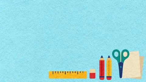 Back to school light blue textured paper background with copy space and stati Stock Illustration