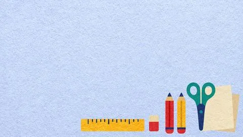 Back to school light blue textured paper background with copy space and sta.. Stock Photos