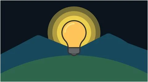 Back to School Lightbulb idea symbol over mountain landscape at night with .. Stock Illustration