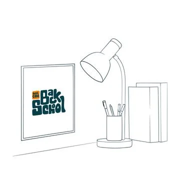 Back to school. Line art of desk lamp, stationery, and books design with po.. Stock Illustration
