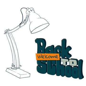 Back to school. Line art of desk lamp and Typography of green back to school Illustrazione stock
