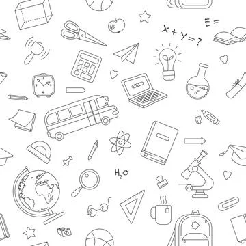 Back to School Line Doodle Pattern Vector Stock Illustration
